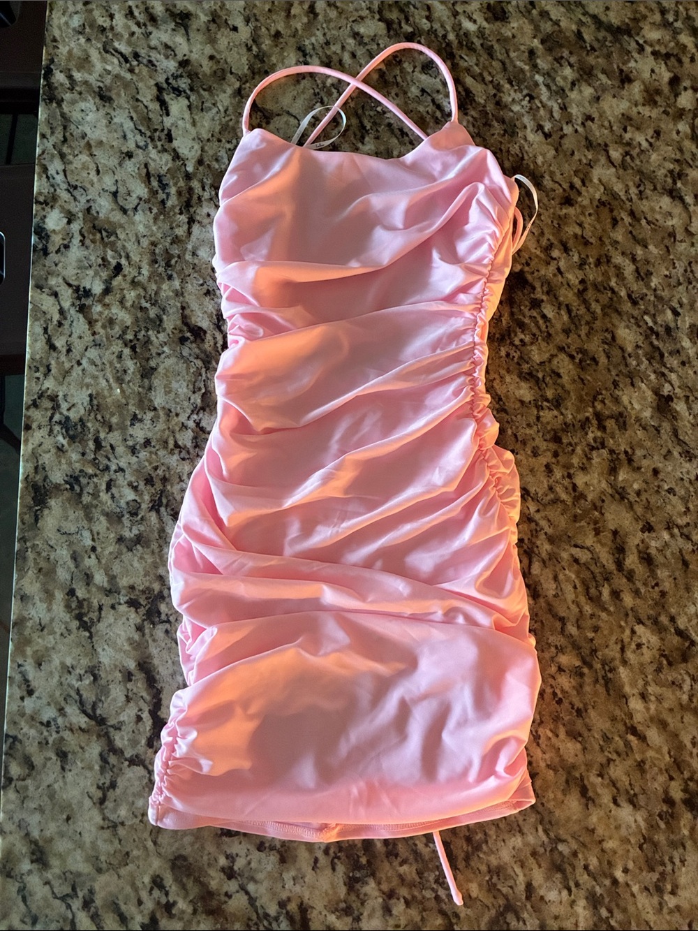 Lulu's Pink Satin Ruched Mini Dress